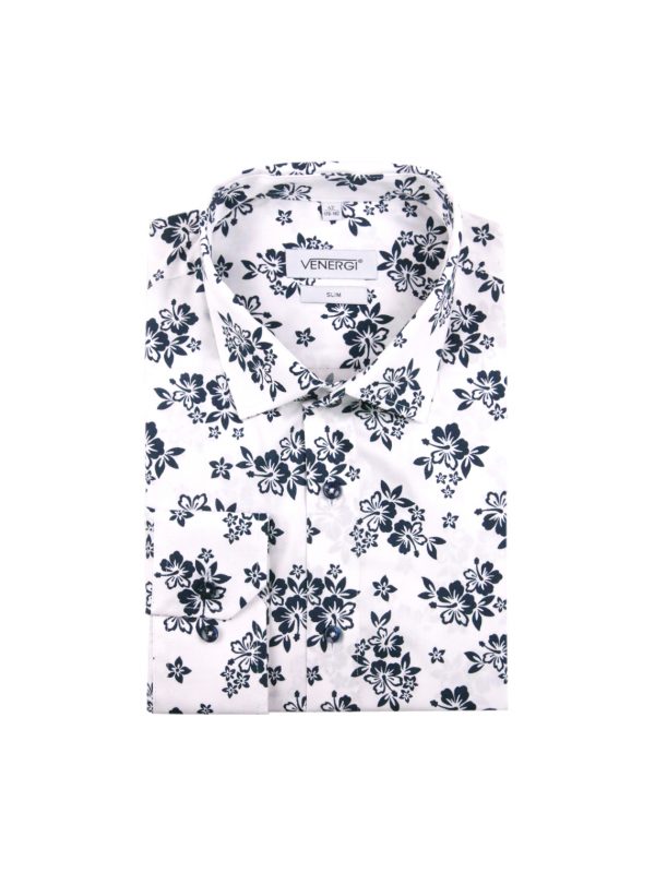 biela pánska košeľa s kvetinovým vzorom