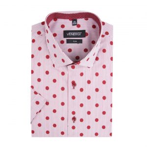 Červená bodkovaná pánska košeľa s krátkym rukávom
